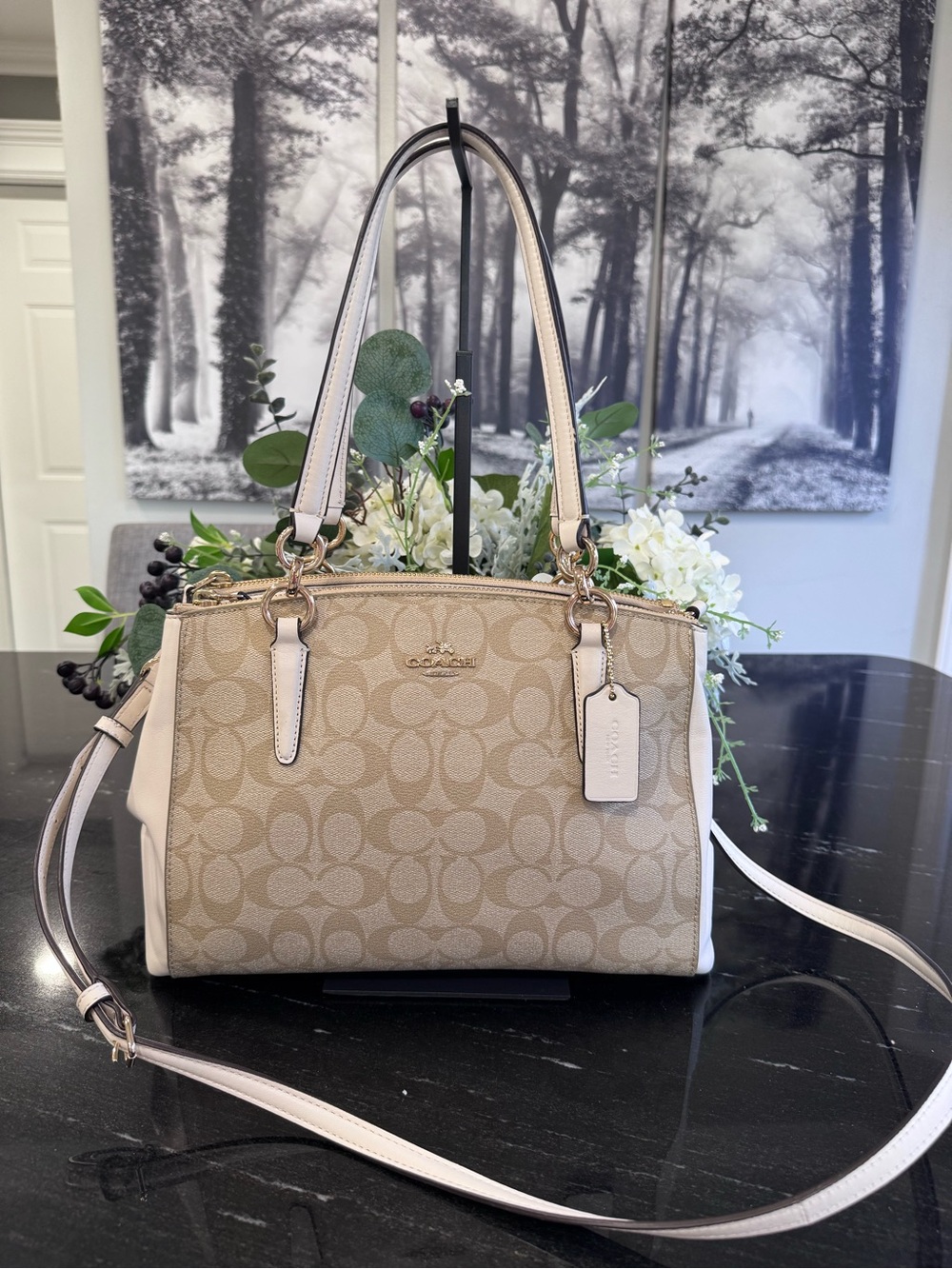 🤎Coach Christie Carryall Khaki Chalk Satchel Crossbody